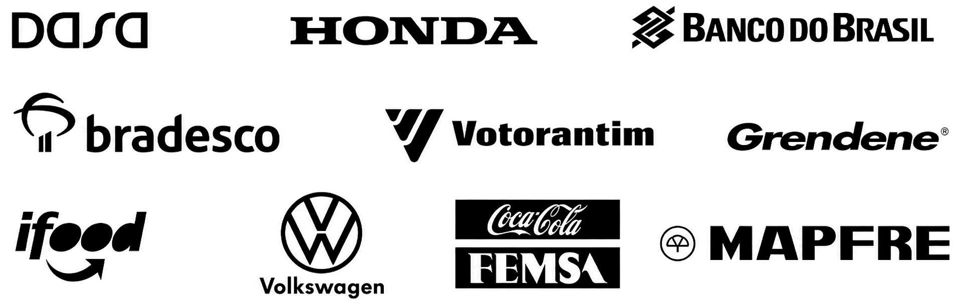 DASA, Honda, Banco do Brasil, Bradesco, Votorantim, Grendene, iFood, Volkswagen, Coca-Cola FEMSA, Mapfre